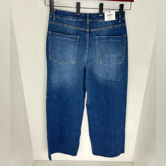 OAT NEW YORK NWT High Rise Wide Leg Jeans 10/30 Rhinestone Pocket Raw Hem - Picture 9 of 16